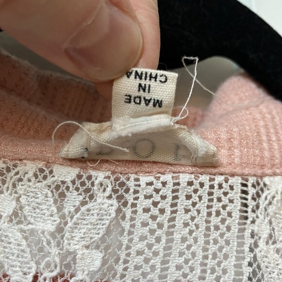 POL Shirt Womens L Oversized Thermal Lace Button Down Top Blush Pink Boho - Picture 3 of 12